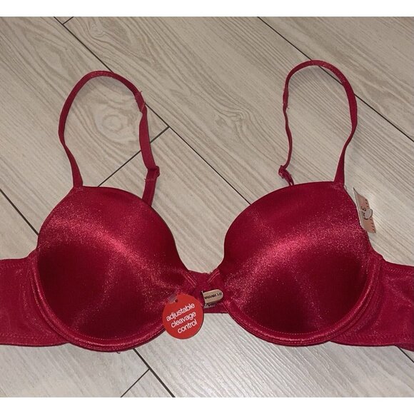 Vtg Vassarette 75-368 Satin Push Up Bra Lined Underwire Womens 36A Red New Nwt - Picture 3 of 6